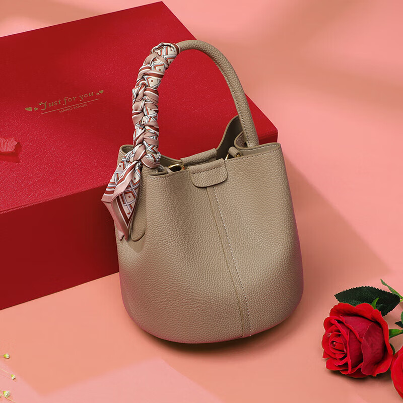 YUYULA Leather Handbag, Women's Bucket Bag, High-End Brand Crossbody And Handhel...