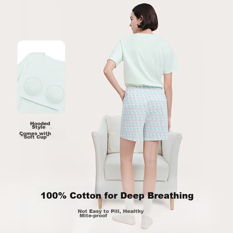 Ubras Fruit Series All-Over Print Pure Cotton Short-Sleeve Long Pants Pajama Set...