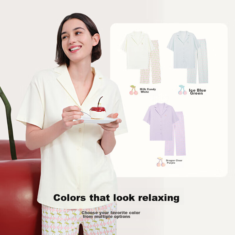 Ubras Fruit Series All-Over Print Pure Cotton Short-Sleeve Long Pants Pajama Set...