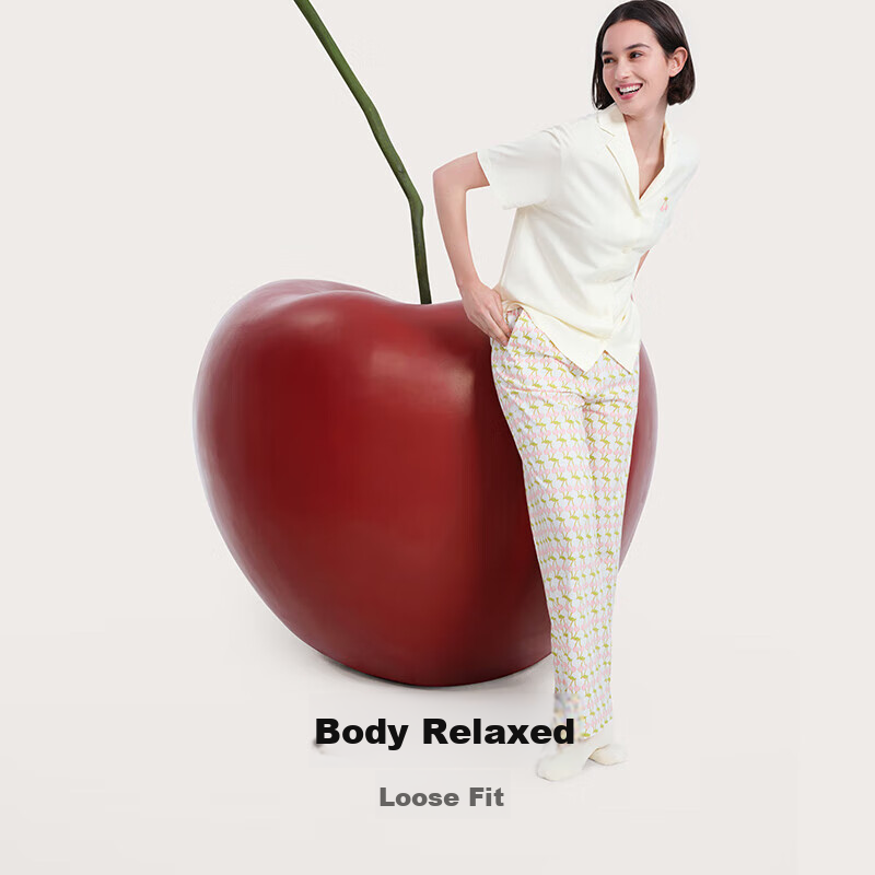 Ubras Fruit Series All-Over Print Pure Cotton Short-Sleeve Long Pants Pajama Set...