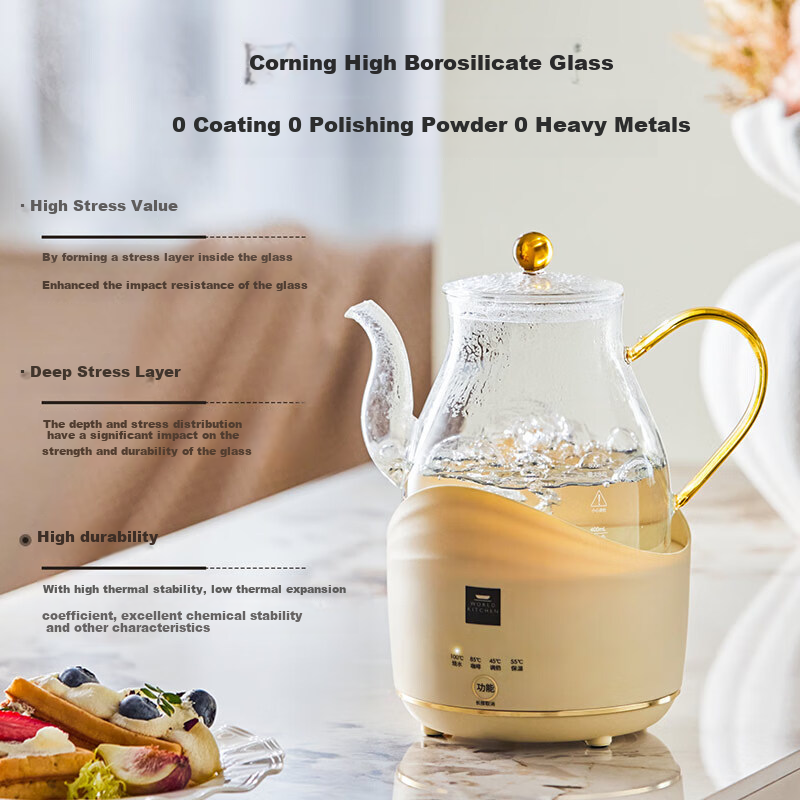 World Kitchen Corning Electric Glass Kettle Intelligent Milk Frother Home Milk W...