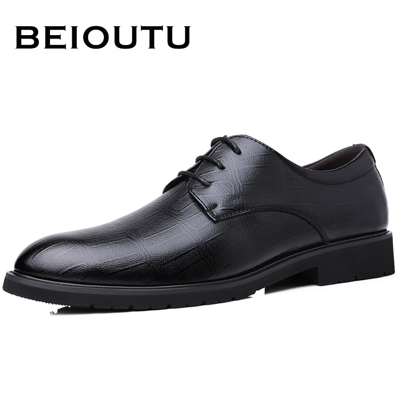 BEIOUTU Men's Leather Shoes, Formal Business Casual Shoes, Comfortable Lace-Up W...
