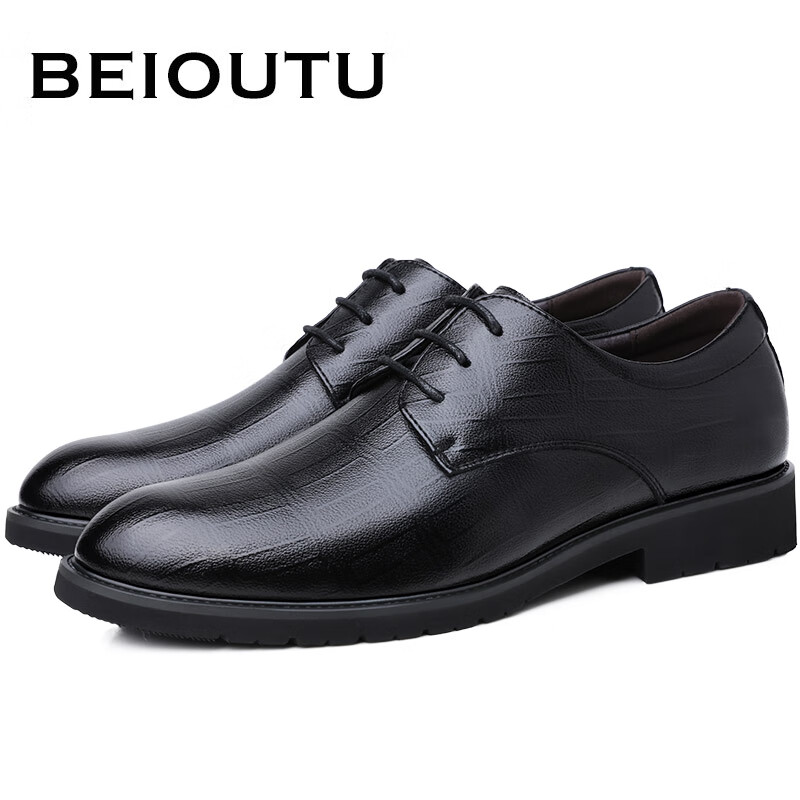 BEIOUTU Men's Leather Shoes, Formal Business Casual Shoes, Comfortable Lace-Up W...