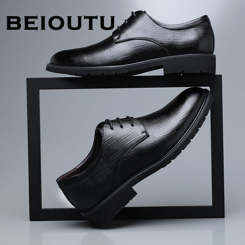 BEIOUTU Men's Leather Shoes, Formal Business Casual Shoes, Comfortable Lace-Up W...