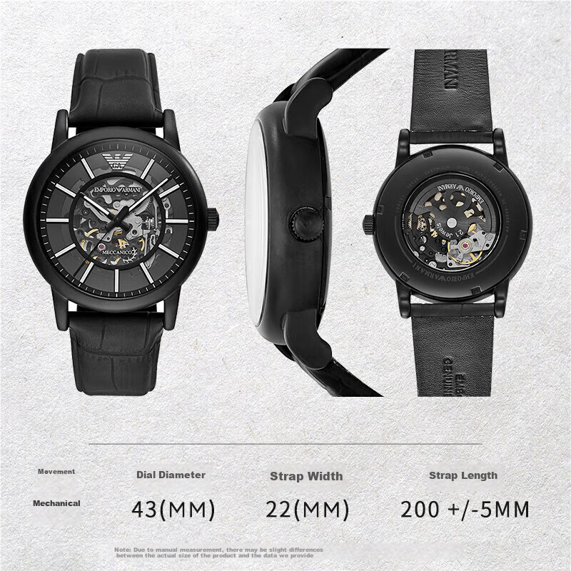 Emporio Armani Men's Watch, Black Knight Series, Cool Leather Strap, Skeleton Me...