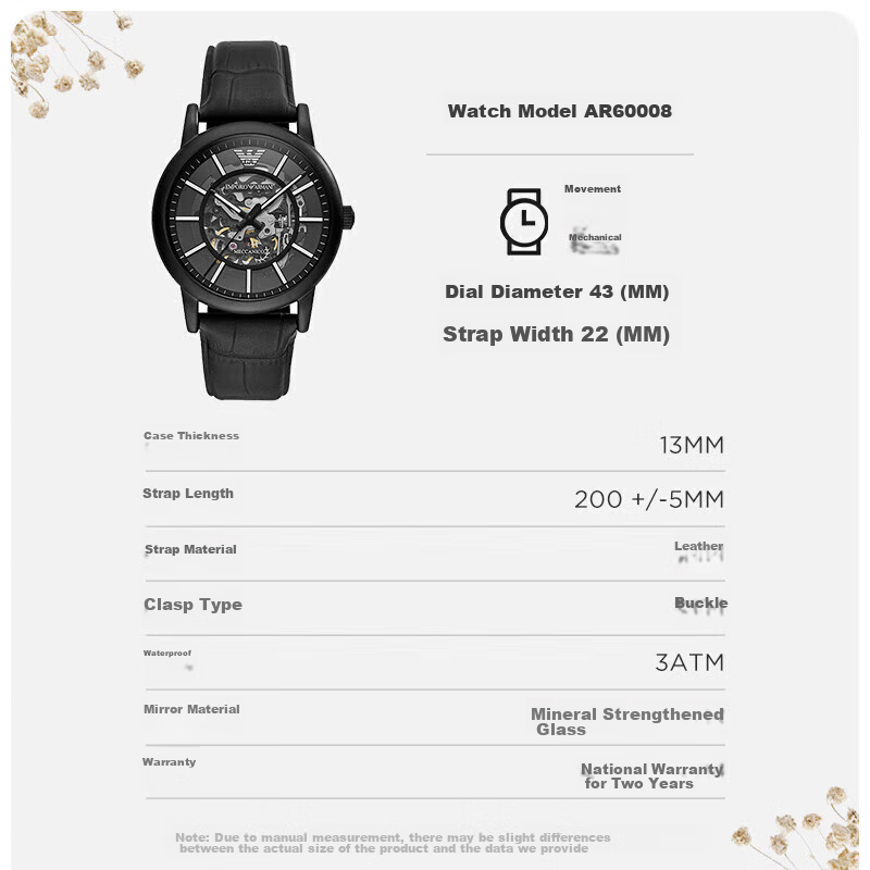 Emporio Armani Men's Watch, Black Knight Series, Cool Leather Strap, Skeleton Me...