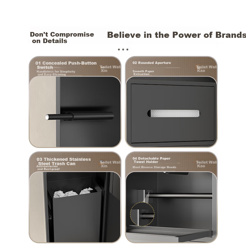 Hundred-Character Toilet Niche [Customizable] Embedded Stainless Steel Trash Can...