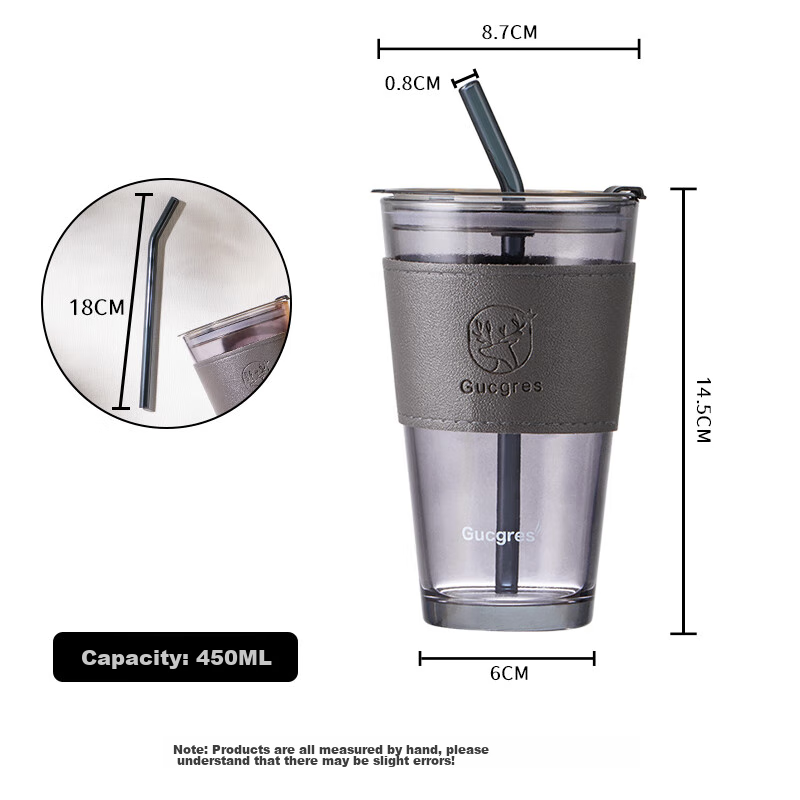 Baijie Glass Water Cup, Bamboo Joint Cup with Straw, Cup with Lid, Coffee Cup, G...