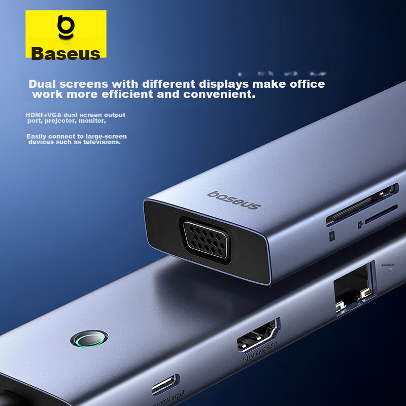 Baseus Expansion Dock, Type-C Hub Charger, Splitter, Gigabit Ethernet Port, 4K 6...