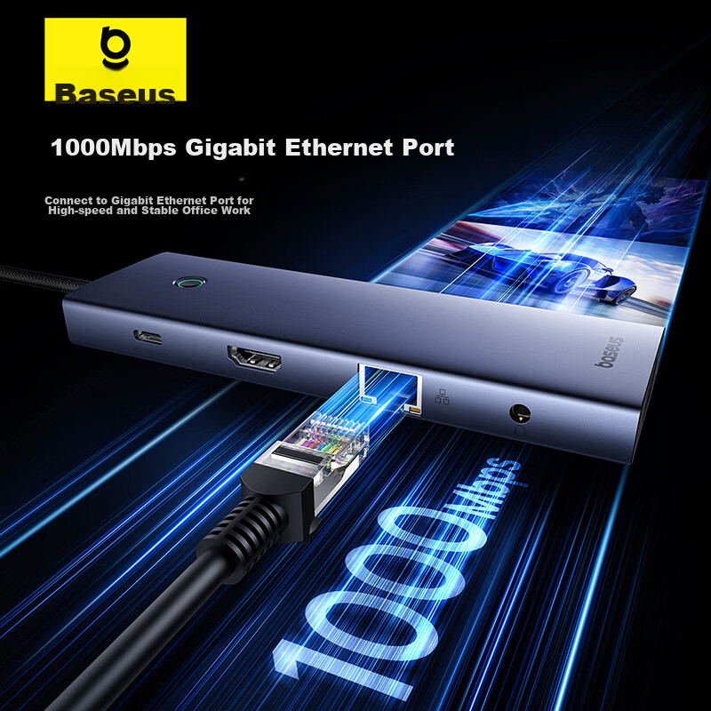 Baseus Expansion Dock, Type-C Hub Charger, Splitter, Gigabit Ethernet Port, 4K 6...