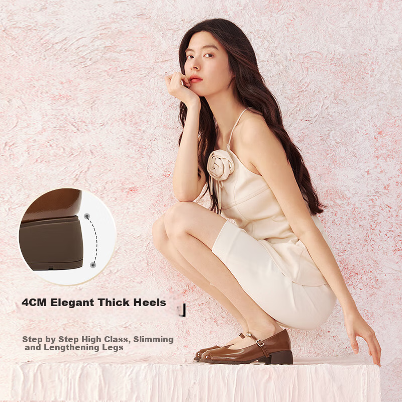 BaiSiTu 25 Spring Mall Same Style Simple Retro Mary Jane Shoes Chunky Heel Women...