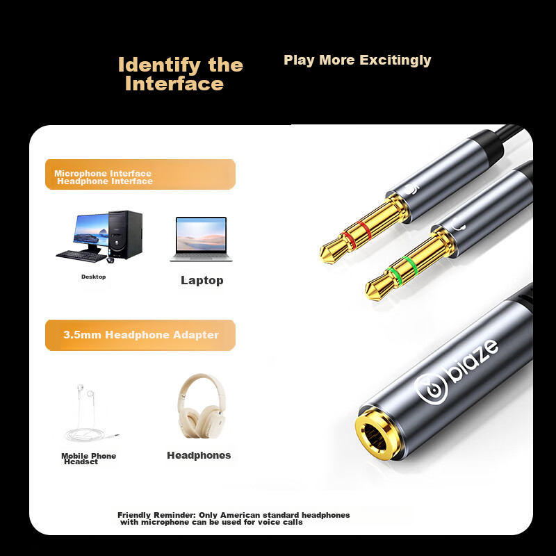Biaze 3.5mm AUX Audio Splitter Cable, One to Two, for Headset And Microphone, 2-...