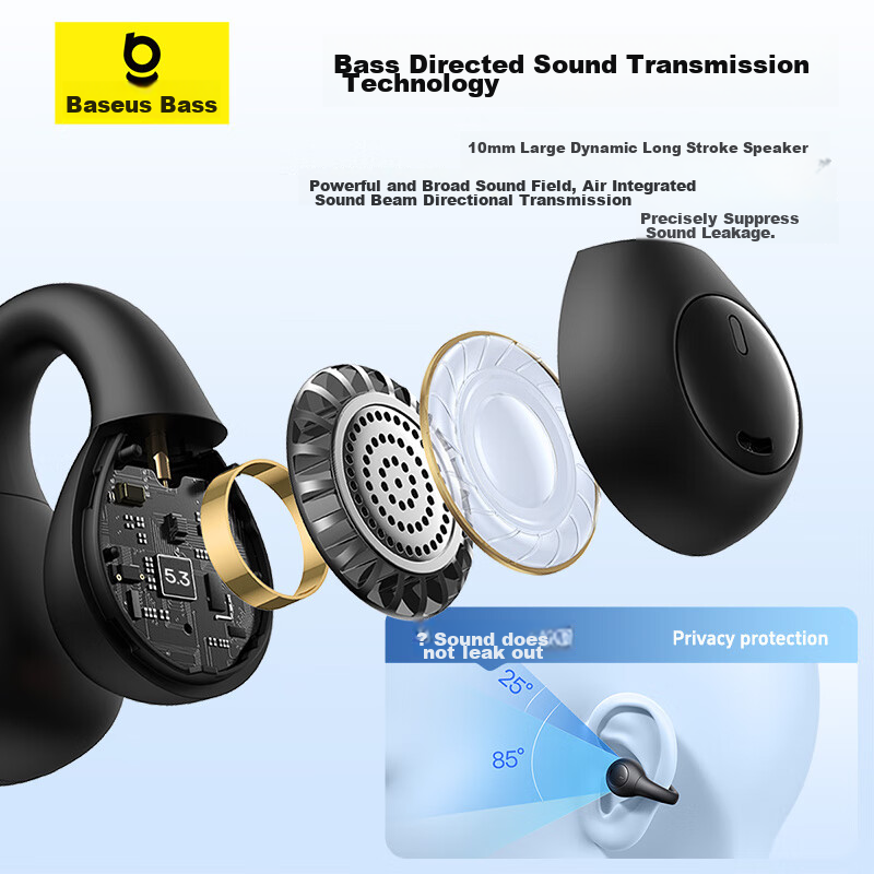 Baseus AS01 Bluetooth Headphones, Clip-On Bone Conduction Concept, True Wireless...