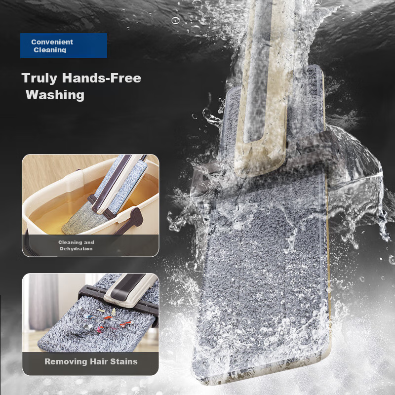 Baijiahaoshi Hands-Free Flat Mop, 33cm Wide, 136cm Long, 4 Mop Pads, Household S...