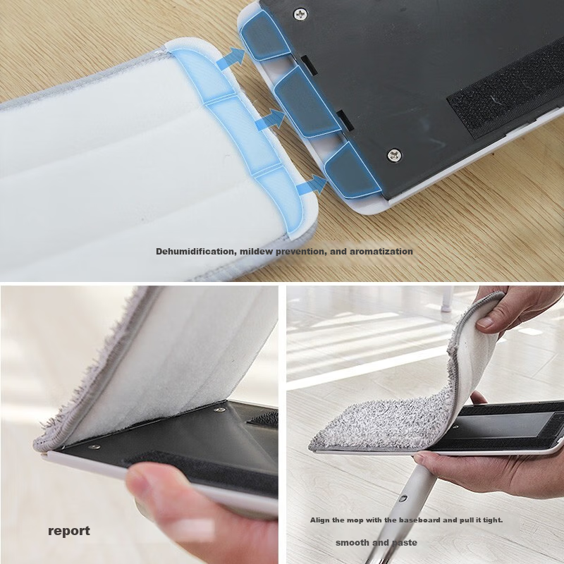 Baijiahaoshi Hands-Free Flat Mop, 33cm Wide, 136cm Long, 4 Mop Pads, Household S...