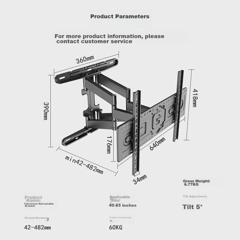 Beishi 40-85 Inch TV Wall Mount, Extendable Rotating Bracket, Wall-Mounted Folda...