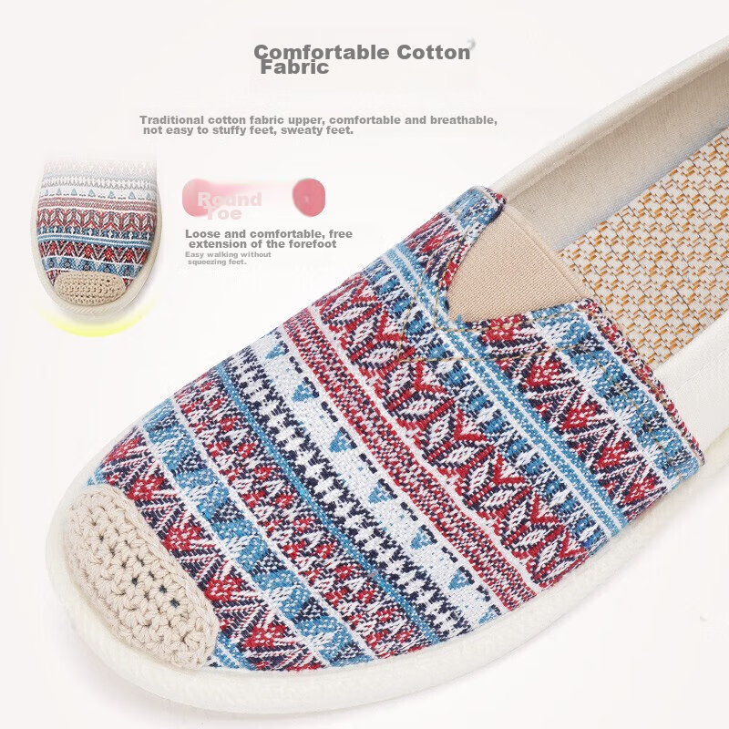 Busheyuan Women's Shoes, Nurse Work Flats, Ethnic Style Casual Old Beijing Cloth...