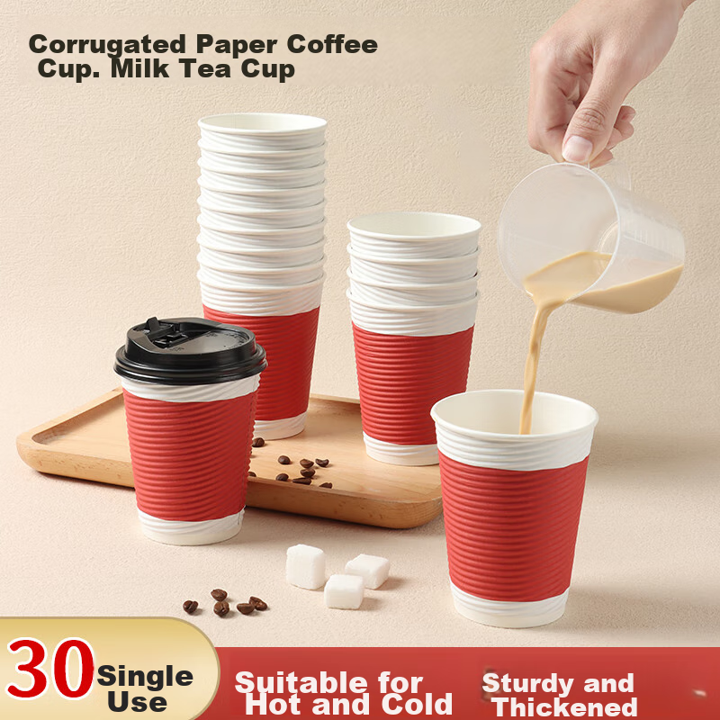 Baijie Disposable Coffee Cups with Lids, Large Size, 30 Sets * 350ml, Double-Lay...