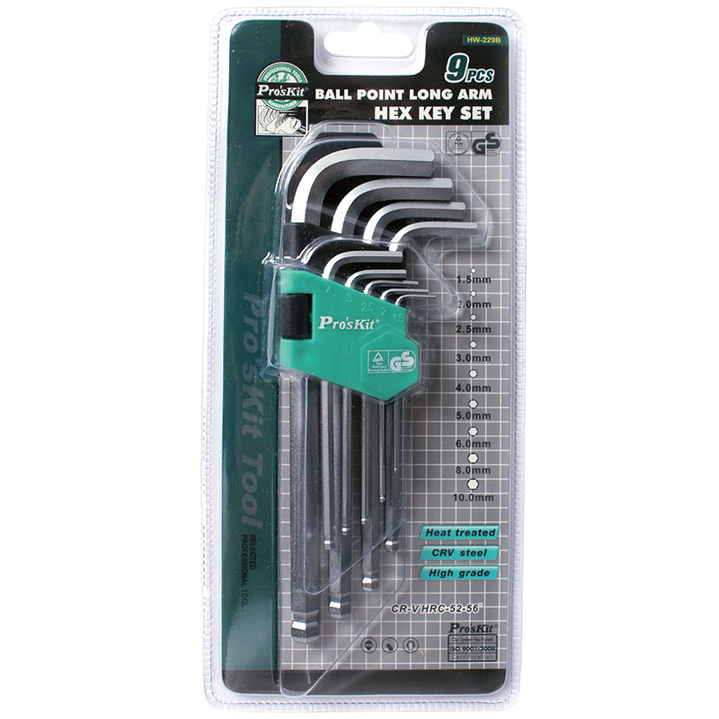 Pro'skit HW-229B 9-Piece Long Ball-End Hex Key Set