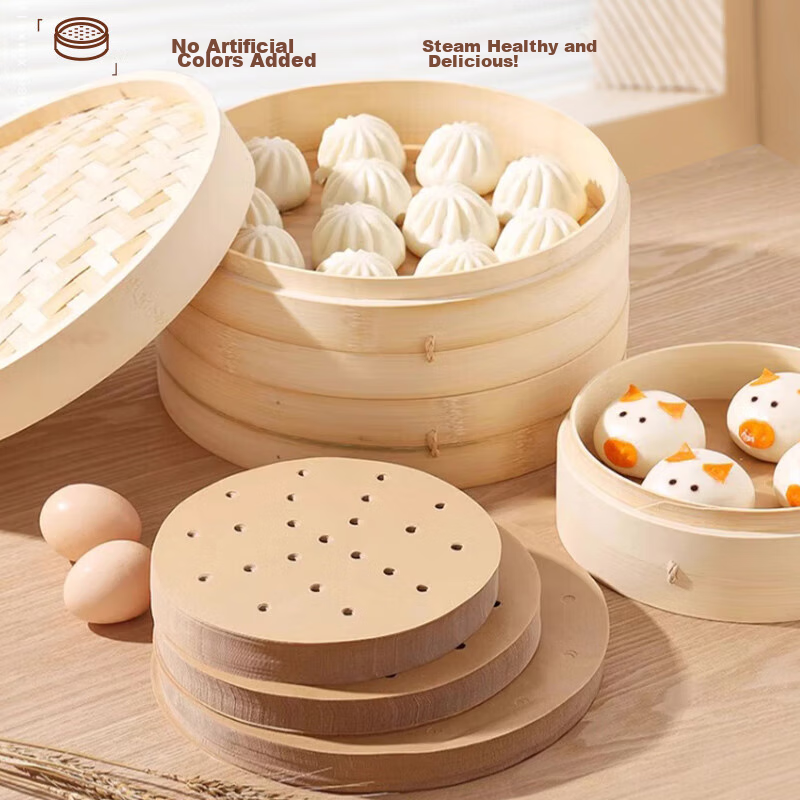 Baicaoyuan Natural Color Steamer Paper for Steaming Buns And Mantou, Food-Grade...