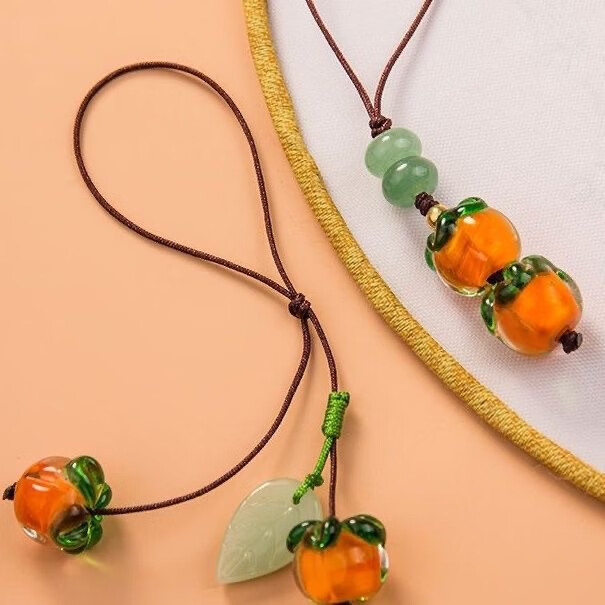 BeiYiPin Persimmon-shaped Lucky Phone Pendant Short Hanging Rope Men and Women R...