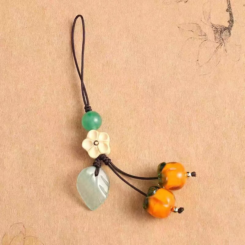 BeiYiPin Persimmon-shaped Lucky Phone Pendant Short Hanging Rope Men and Women R...