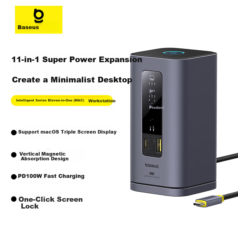 Baseus Desktop Type-C Docking Station Charger with HDMI Dual Video 4K Converter,...