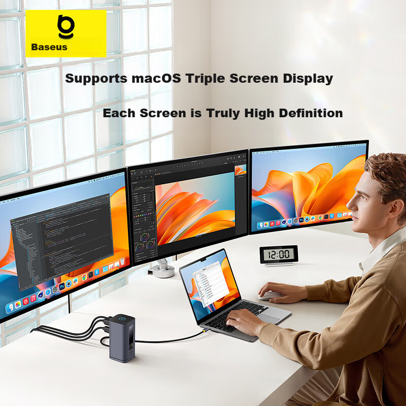 Baseus Desktop Type-C Docking Station Charger with HDMI Dual Video 4K Converter,...