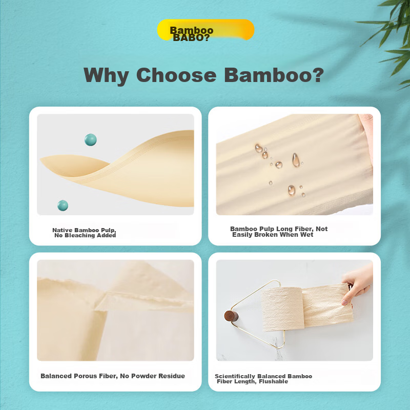 Bambu Core Roll Toilet Paper, 4-Ply, 200g*10 Rolls, Natural Color, High-Weight R...