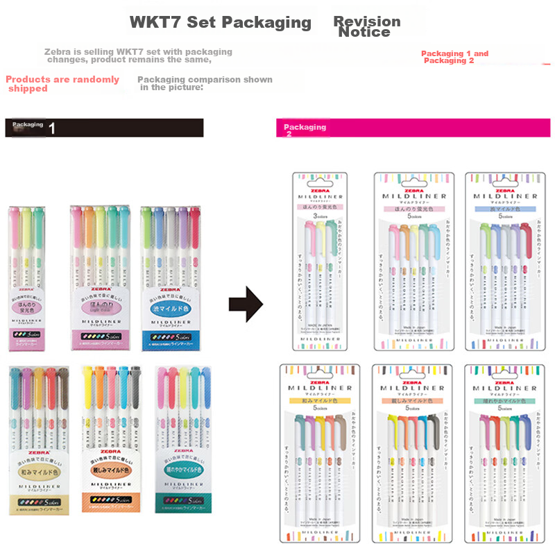 ZEBRA Double-Ended Soft Highlighter WKT7, 5-Color Set, Mildliner Series Single-C...