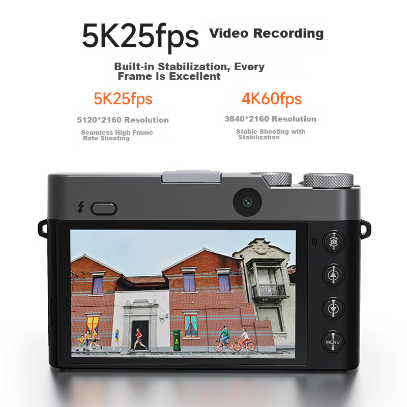 CAIZU 4800W Effective Pixel Mirrorless Camera, Dual Lens Digital Camera, 5K Vide...