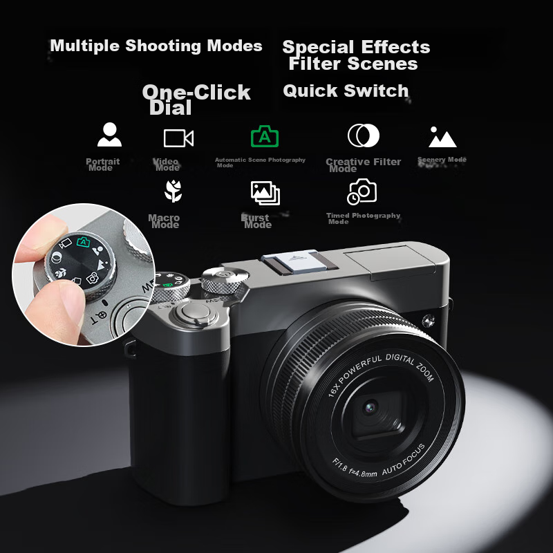 CAIZU 4800W Effective Pixel Mirrorless Camera, Dual Lens Digital Camera, 5K Vide...