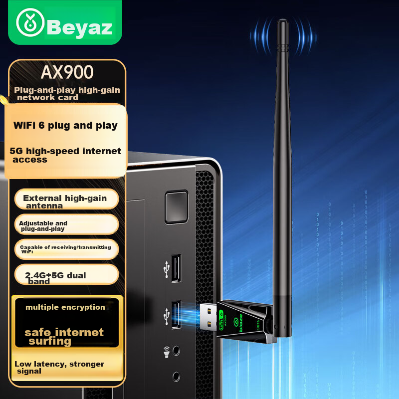 Biaze WiFi 6 Smart Plug-And AX900 USB Wireless Network Adapter, External High-Ga...