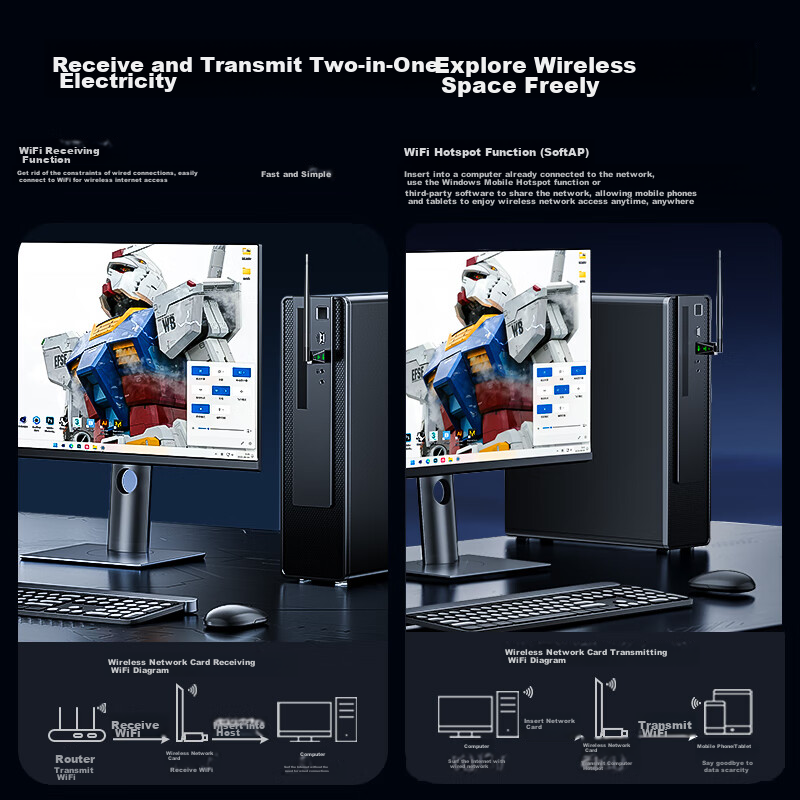 Biaze WiFi 6 Smart Plug-And AX900 USB Wireless Network Adapter, External High-Ga...