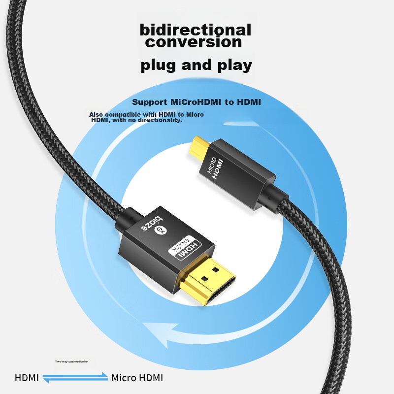 Biaze Micro HDMI to HDMI Adapter Cable, 3 Meters, 4K High-Definition Conversion...