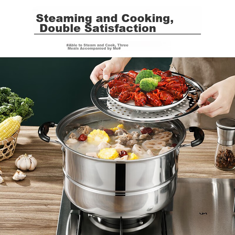 BAYCO Stainless Steel Steamer Pot, 30cm, Double-Layer, Thickened, Compatible wit...