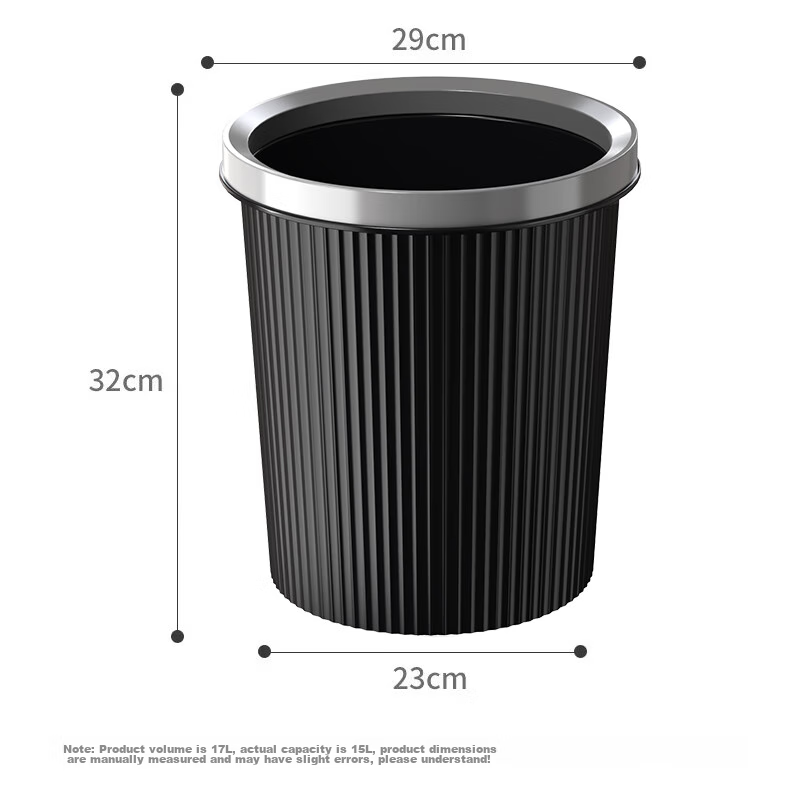 Bendi Pressure Ring Trash Can, 17L Capacity, Large Round Black Plastic Waste Bin...
