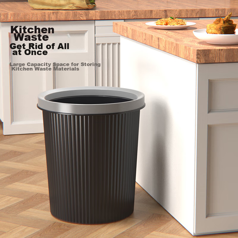 Bendi Pressure Ring Trash Can, 17L Capacity, Large Round Black Plastic Waste Bin...