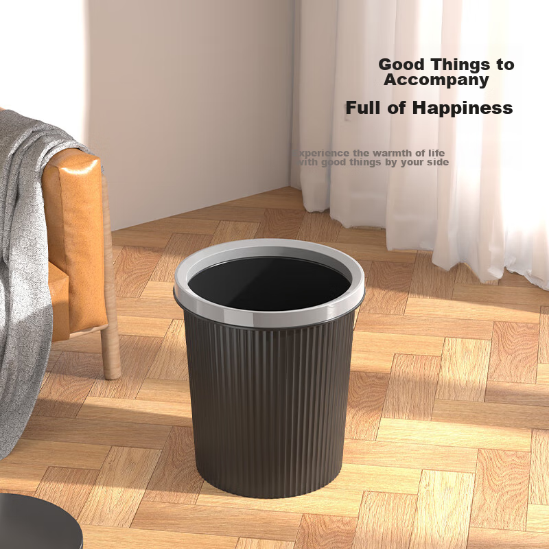Bendi Pressure Ring Trash Can, 17L Capacity, Large Round Black Plastic Waste Bin...