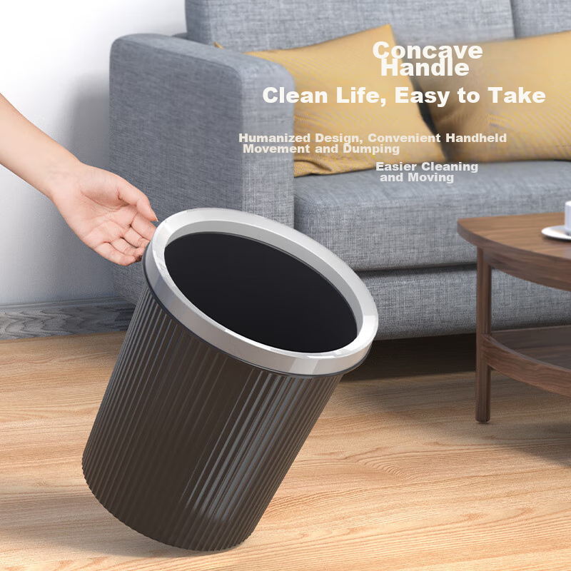 Bendi Pressure Ring Trash Can, 17L Capacity, Large Round Black Plastic Waste Bin...