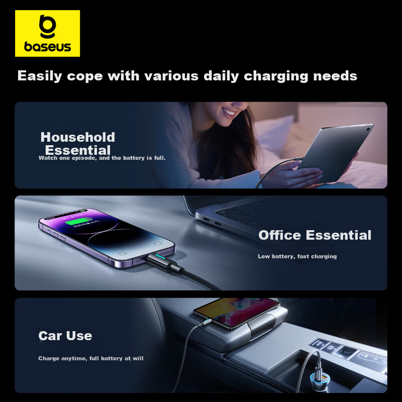 Baseus Apple Data Cable PD20W Fast Charging Cable for iPhone 14/13/12 Pro Max Ty...