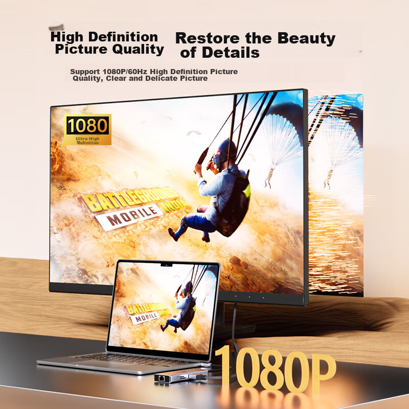 Biaze USB Expansion Dock to HDMI Adapter, Type-C Expansion Network Card Cable Co...