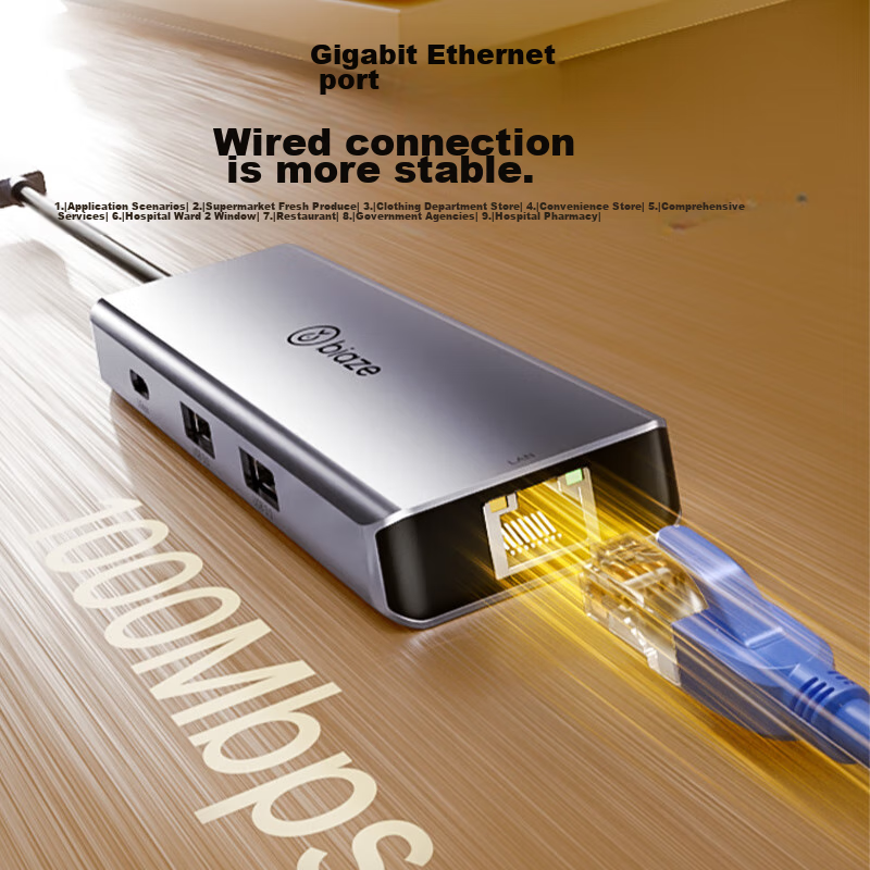 Biaze USB Expansion Dock to HDMI Adapter, Type-C Expansion Network Card Cable Co...