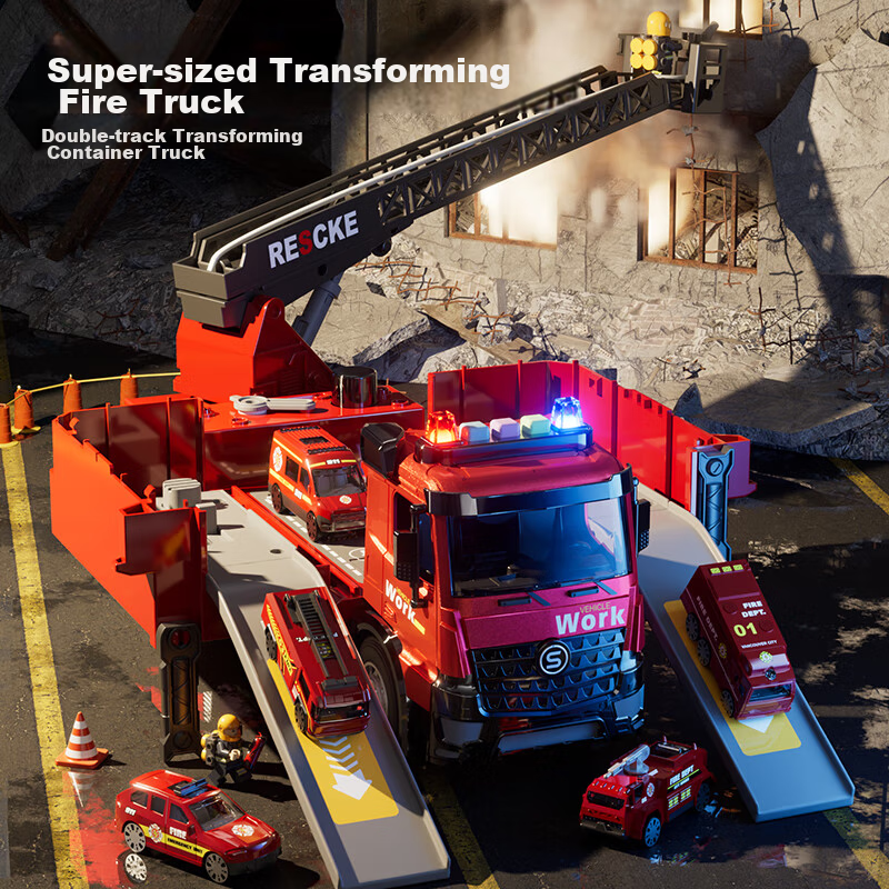 Beibi Children's Transforming Water-Spraying Fire Truck, Early Education Toy for...