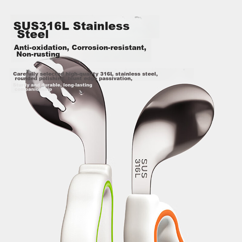 Baoshi Children's Spoon, Baby Learning to Eat, 316 Stainless Steel Fork And Spoo...