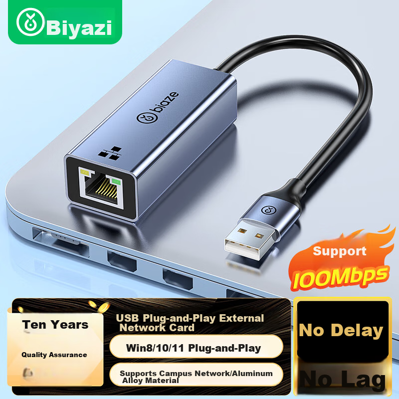 Biaze USB to Ethernet Adapter, Driver-Free Laptop Docking Station, RJ45 100Mbps...