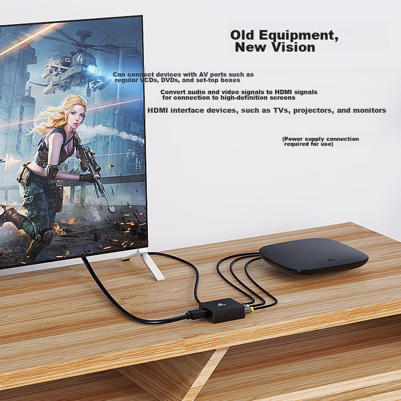 Biaze AV to HDMI Cable Converter, 3RCA to HDMI Adapter, USB Powered, AV Interfac...