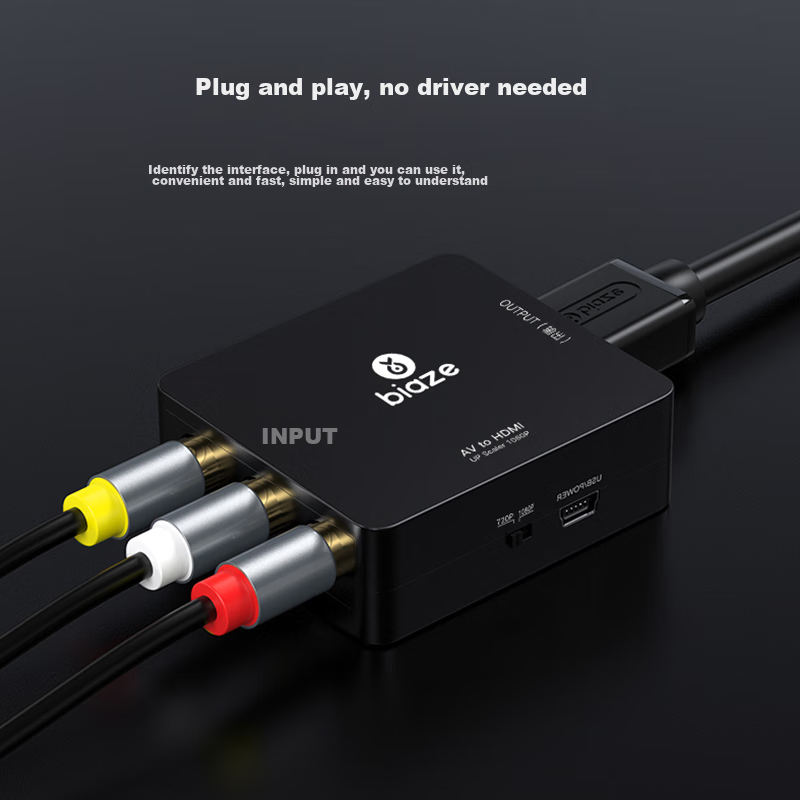 Biaze AV to HDMI Cable Converter, 3RCA to HDMI Adapter, USB Powered, AV Interfac...