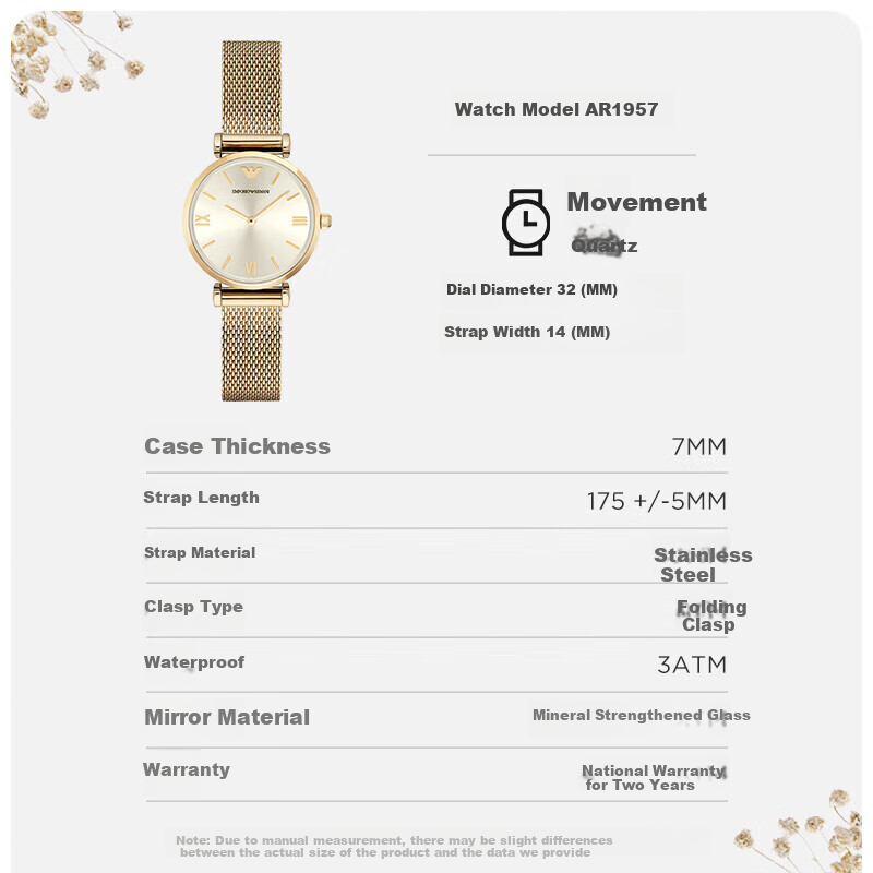 Emporio Armani Women's Watch AR1957, Minimalist Stainless Steel Strap European a...