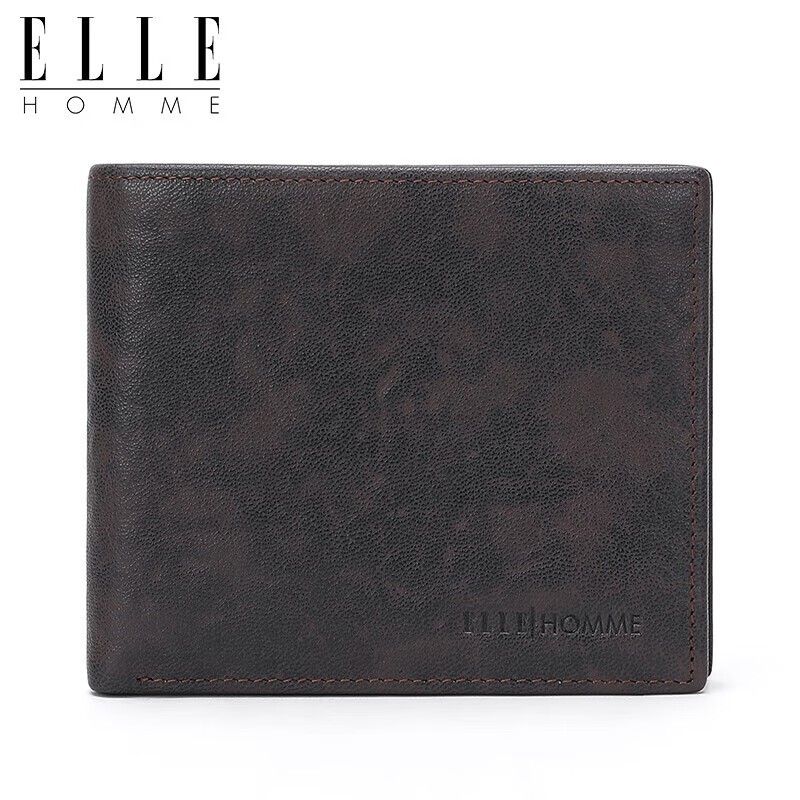ELLE HOMME Men's Short Wallet, Top-Grain Leather Multifunctional Billfold, Horiz...